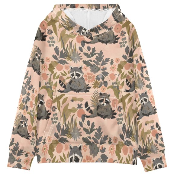 BZSMCE Raccoon Print Hoodie Casual Pullover Sweatshirt With Kangaroo Pocket