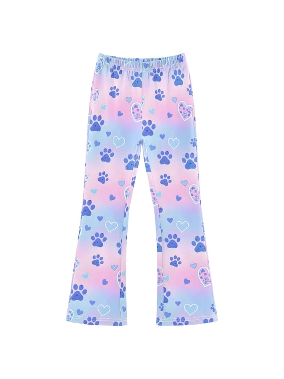 BZSMCE Rainbow Background Paw Prints Pattern Print Flared Pants High‑Stretch Elastic Waist Bell‑Bottom Active Lounge Trousers Multi‑Size Pull‑On Casual Bottoms