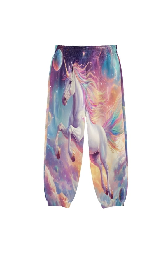 BZSMCE Rainbow Jumping Unicorn Print Elastic Waist Jogger Pants Lightweight Wind Resistant Casual Athletic Trousers with Cuffed Ankles & Side Pockets