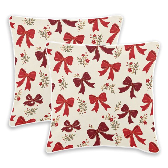 BZSMCE Red Bow Holly Leaves Throw Pillow Covers Set of 2 Decorative Pillow Cases Covers for Sofa Bed Living Room