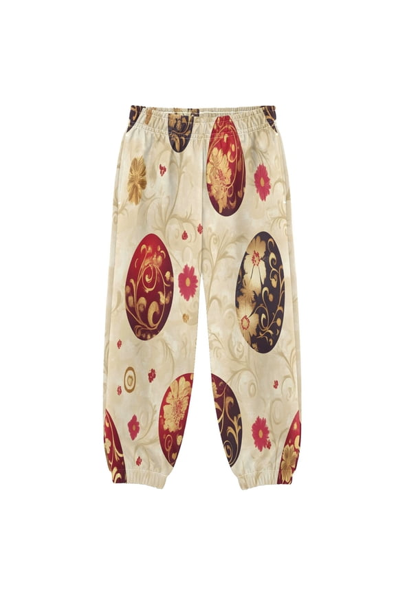 BZSMCE Red Egg Pattern Print Elastic Waist Jogger Pants Lightweight Wind Resistant Casual Athletic Trousers with Cuffed Ankles & Side Pockets