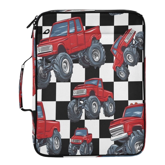 BZSMCE Red Monster Truck Checkerboard Pattern Pattern Water-Resistant Filing Folder Binder Organizer Keeper 1.2 Inch 3-Ring 7-Pocket Expanding File