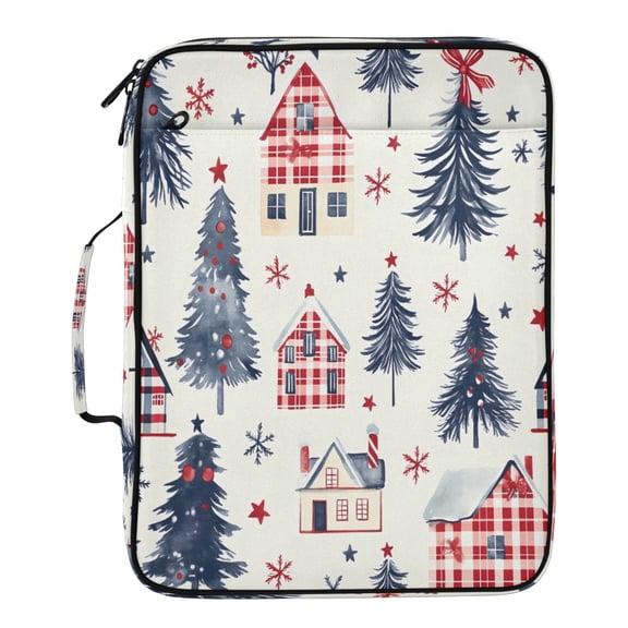 BZSMCE Red Plaid Christmas Theme House Pattern Pattern Water-Resistant Filing Folder Binder Organizer Keeper 1.2 Inch 3-Ring 7-Pocket Expanding File