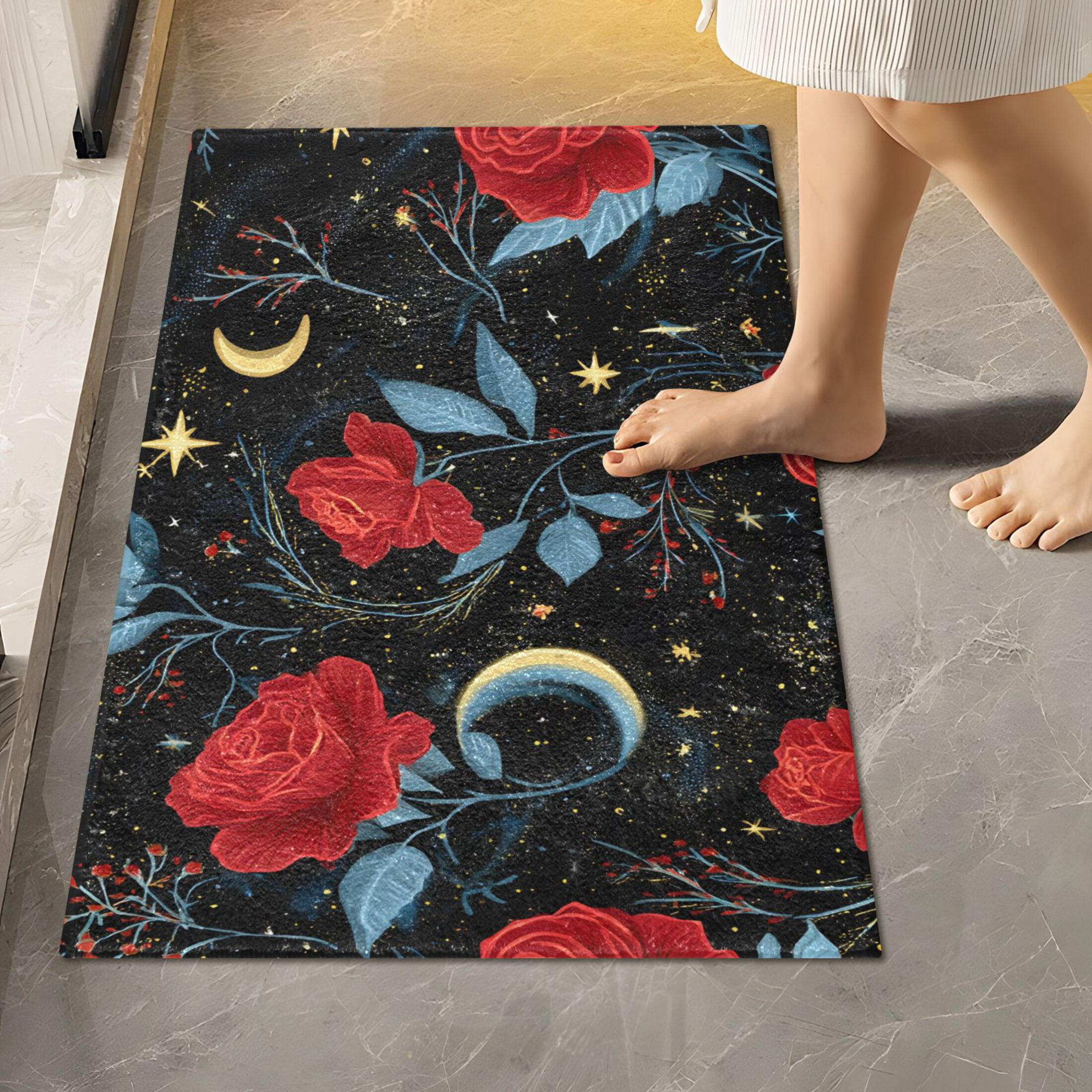BZSMCE Red Rose Pattern Pattern 2-Piece Non-Slip Absorbent Bathroom Rug ...