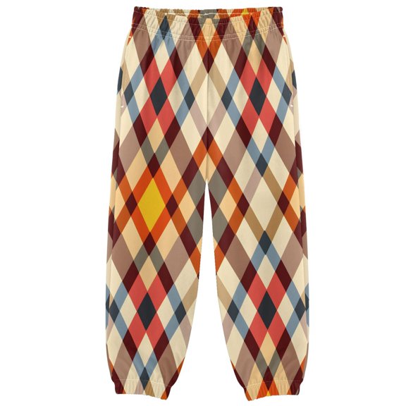 BZSMCE Red and Checked Print Elastic Waist Jogger Pants Lightweight Wind Resistant Casual Athletic Trousers with Cuffed Ankles & Side Pockets