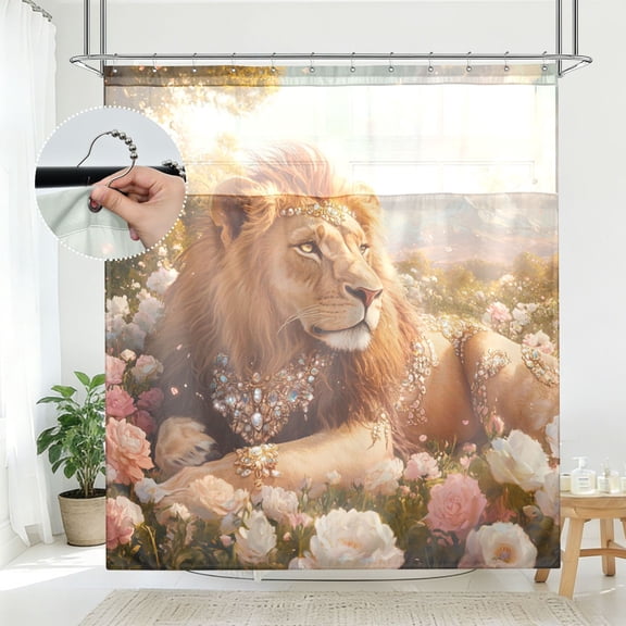 BZSMCE Regal Lion in Paradise Pattern Bathroom Shower Curtain Set with Hooks Waterproof Double Layer Fabric 7278 Inch