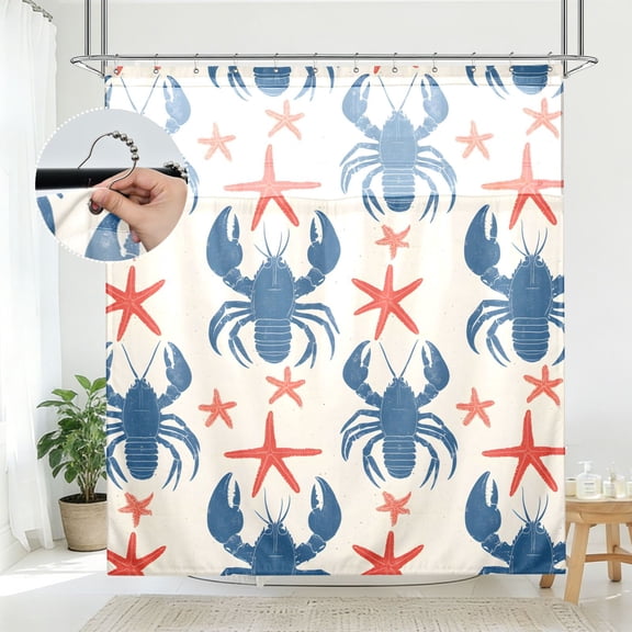 BZSMCE Retro Blue Lobster Pattern Pattern Bathroom Shower Curtain Set with Hooks Waterproof Double Layer Fabric 7278 Inch