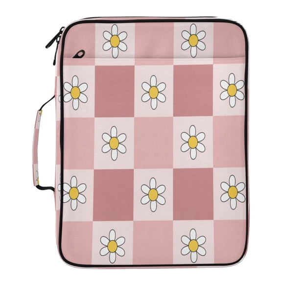 BZSMCE Retro Blush Checkered Daisy Pattern Water-Resistant Filing Folder Binder Organizer Keeper 1.2 Inch 3-Ring 7-Pocket Expanding File