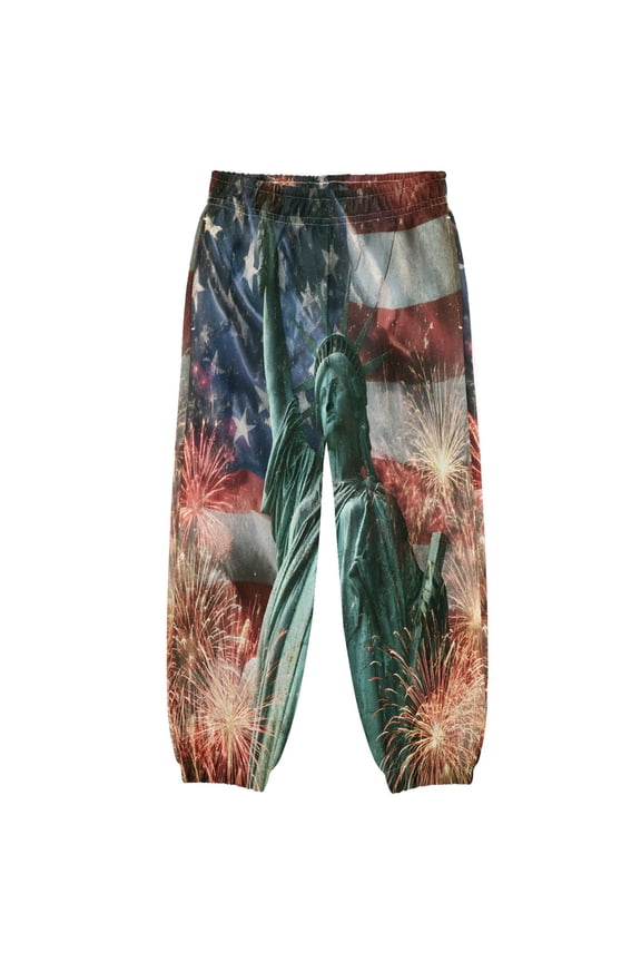 BZSMCE Retro Liberty Goddess Print Elastic Waist Jogger Pants Lightweight Wind Resistant Casual Athletic Trousers with Cuffed Ankles & Side Pockets