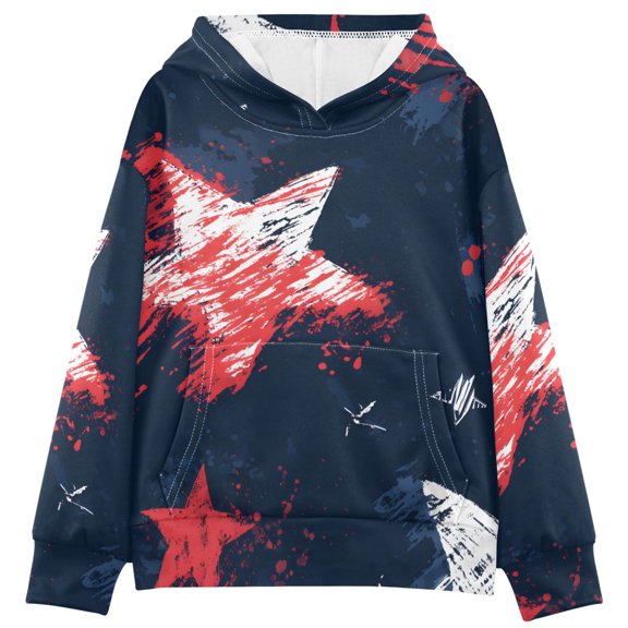 BZSMCE Retro Stars Print Hoodie Casual Pullover Sweatshirt With Kangaroo Pocket
