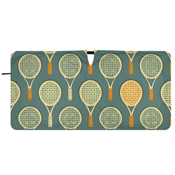 BZSMCE Retro Tennis Rackets Pattern Shade Foldable UV Protection for Car SUV Truck 59" x 30"/62" x 32"