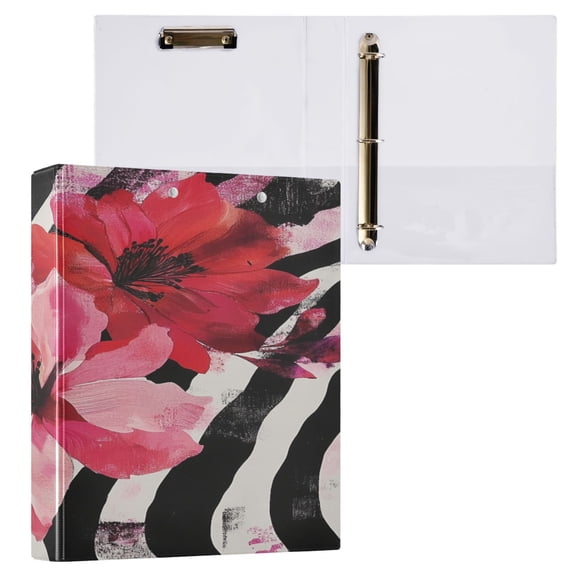 BZSMCE Ring Binders Floral Dance on Stripes Presentation1.5-inch, Slant Ring One-Touch