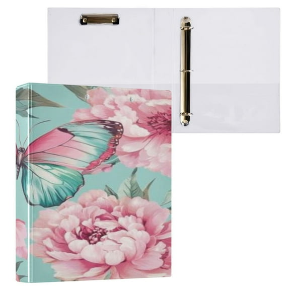 BZSMCE Ring Binders Peony Flutter Presentation1.5-inch, Slant Ring One-Touch
