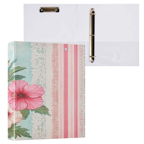 BZSMCE Ring Binders Pink Hibiscus Delight Presentation1.5-inch, Slant Ring One-Touch