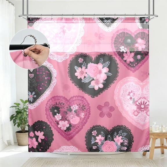BZSMCE Romantic Gothic Heart Pattern Bathroom Shower Curtain Set with Hooks Waterproof Double Layer Fabric 7278 Inch