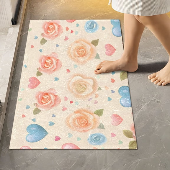 BZSMCE Roses Seamless Vector Pattern in Romantic Style Pattern 2-Piece Non-Slip Absorbent Bathroom Rug Set, Soft Bath Mat & Toilet Rug