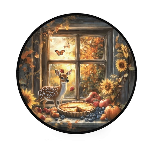 BZSMCE Round Decorative Floor Mat Autumnal Whimsy by The Window Pattern 36.2IN