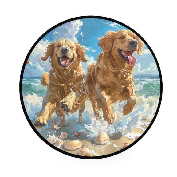 BZSMCE Round Decorative Floor Mat Beach Buddies Splashing Fun Pattern 36.2IN