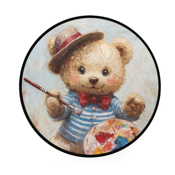 BZSMCE Round Decorative Floor Mat Bear Artist Pattern 36.2IN