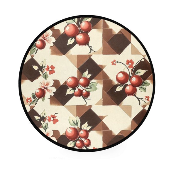 BZSMCE Round Decorative Floor Mat Berry Blossom Medley Pattern 36.2IN