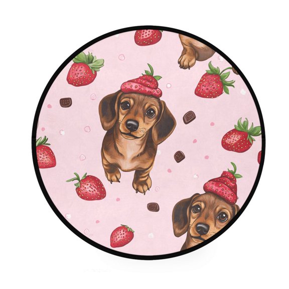 BZSMCE Round Decorative Floor Mat Berry Sweet Pup Pattern 36.2IN