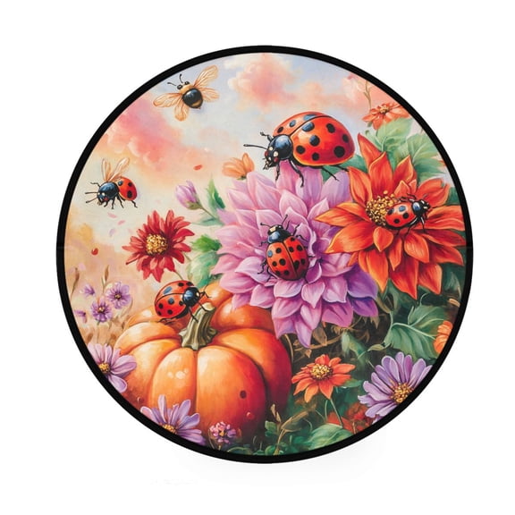 BZSMCE Round Decorative Floor Mat Blossoms and Bees Pattern 36.2IN