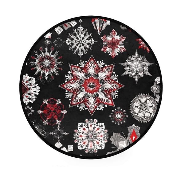 BZSMCE Round Decorative Floor Mat Bold Red and Black Snowflakes Pattern 36.2IN