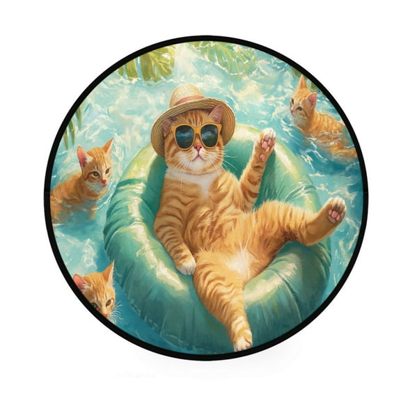 BZSMCE Round Decorative Floor Mat Cats Relaxing in The Water Pattern 36.2IN