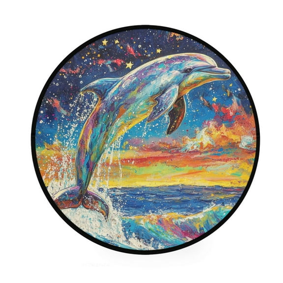 BZSMCE Round Decorative Floor Mat Celestial Dolphin Dance Pattern 36.2IN