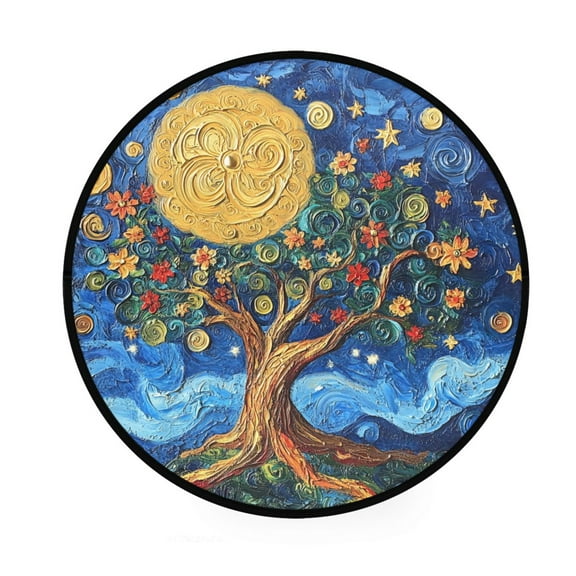 BZSMCE Round Decorative Floor Mat Celestial Garden Pattern 36.2IN