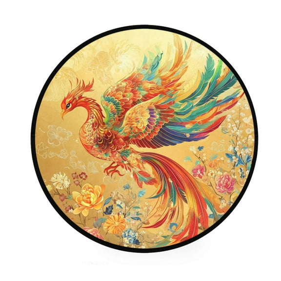 BZSMCE Round Decorative Floor Mat Celestial Phoenix Pattern 36.2IN