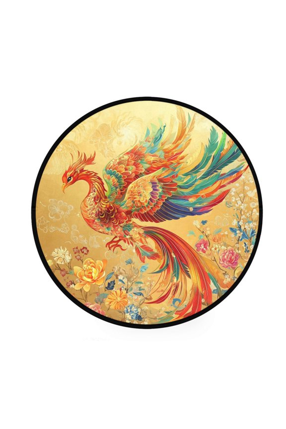Round Decorative Floor Mat Celestial Phoenix Pattern 36.2IN