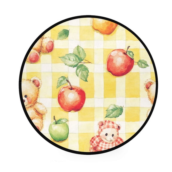 BZSMCE Round Decorative Floor Mat Charming Bears in A Fruit Patch Pattern 36.2IN