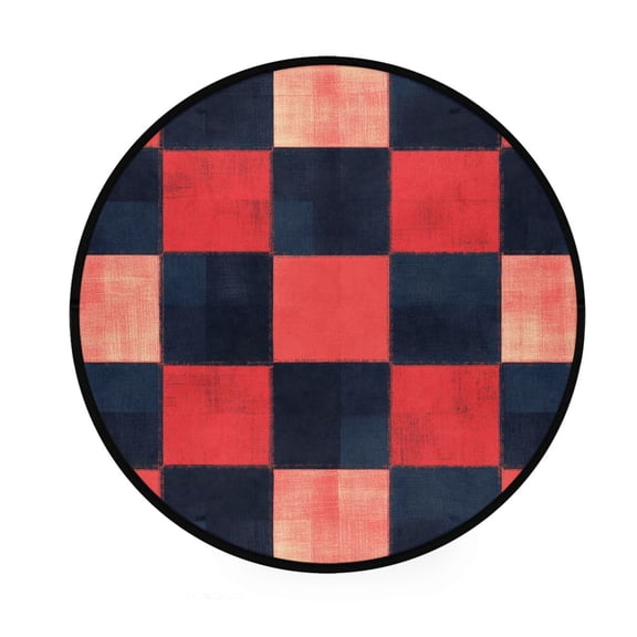 BZSMCE Round Decorative Floor Mat Checked Harmony Pattern 36.2IN