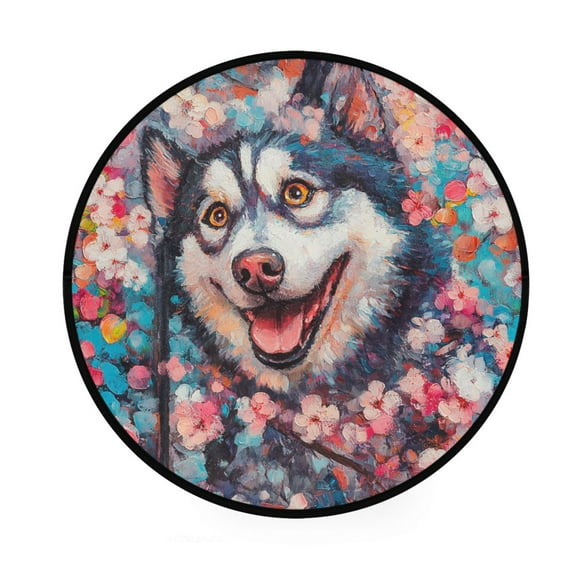 BZSMCE Round Decorative Floor Mat Cheerful Canine Pattern 36.2IN