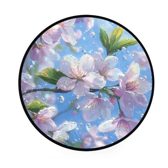 BZSMCE Round Decorative Floor Mat Cherry Blossoms Blue Sky Pattern 36.2IN