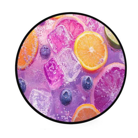 BZSMCE Round Decorative Floor Mat Citrus Slices Blueberries Ice Cubes Pattern 36.2IN