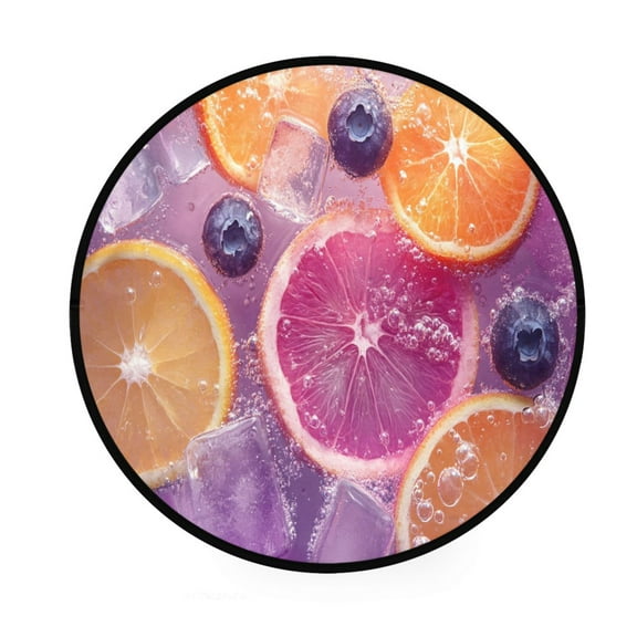 BZSMCE Round Decorative Floor Mat Citrus Slices Blueberries Ice Pattern 36.2IN
