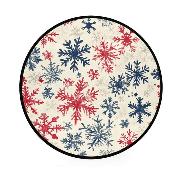 BZSMCE Round Decorative Floor Mat Classic Red and Navy Snowflakes Pattern 36.2IN