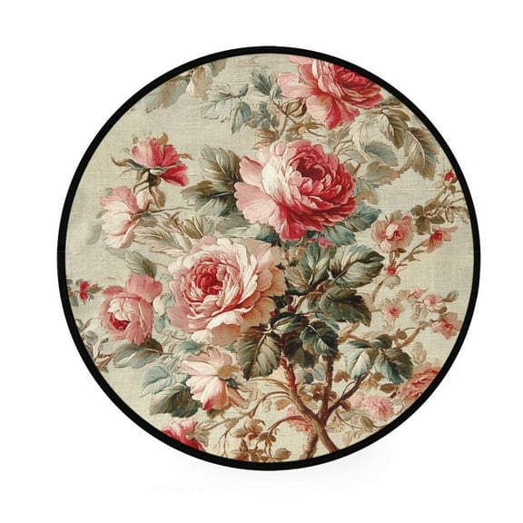 BZSMCE Round Decorative Floor Mat Classic Rose Garden Fabric Pattern 36.2IN
