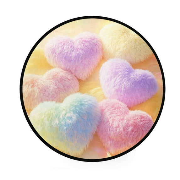 BZSMCE Round Decorative Floor Mat Colorful Heart Pillows Pattern 36.2IN