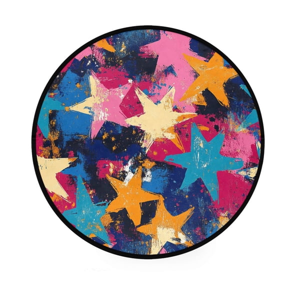 BZSMCE Round Decorative Floor Mat Colorful Starburstes Pattern 36.2IN