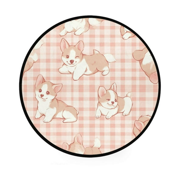 BZSMCE Round Decorative Floor Mat Corgis Cuddle Fest Pattern 36.2IN