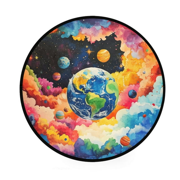 BZSMCE Round Decorative Floor Mat Cosmic Harmony Pattern 36.2IN