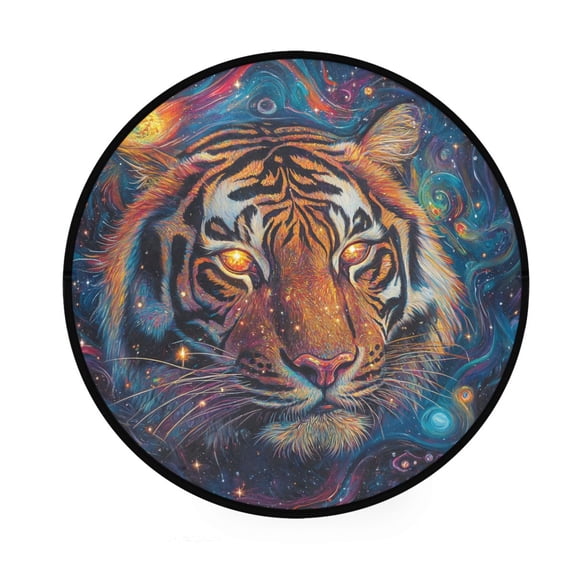 BZSMCE Round Decorative Floor Mat Cosmic Tigers Pattern 36.2IN