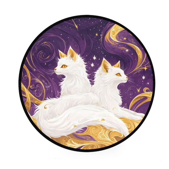 BZSMCE Round Decorative Floor Mat Dance Of The Foxes Pattern 36.2IN