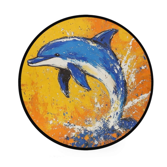 BZSMCE Round Decorative Floor Mat Dolphin Dance Pattern 36.2IN