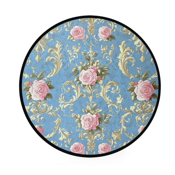 BZSMCE Round Decorative Floor Mat Elegant Floral Damask Design Pattern 36.2IN