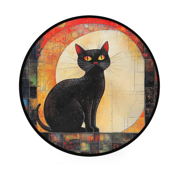 BZSMCE Round Decorative Floor Mat Ethereal Midnight Guardian Pattern 36.2IN