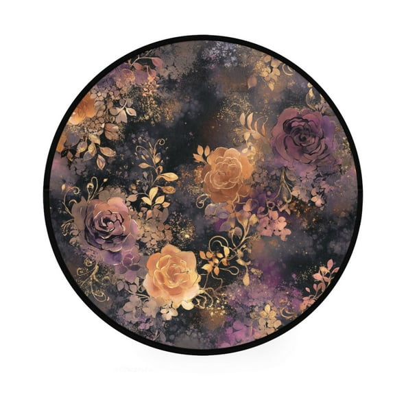 BZSMCE Round Decorative Floor Mat Ethereal Roses Pattern 36.2IN